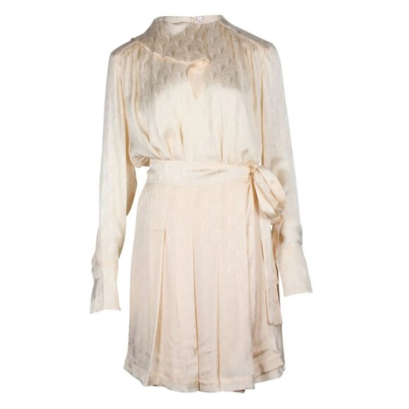 Victoria Beckham Cream Pleated Wrap-effect Satin-Jacquard Dress. Size XS. - Picture 9 of 12